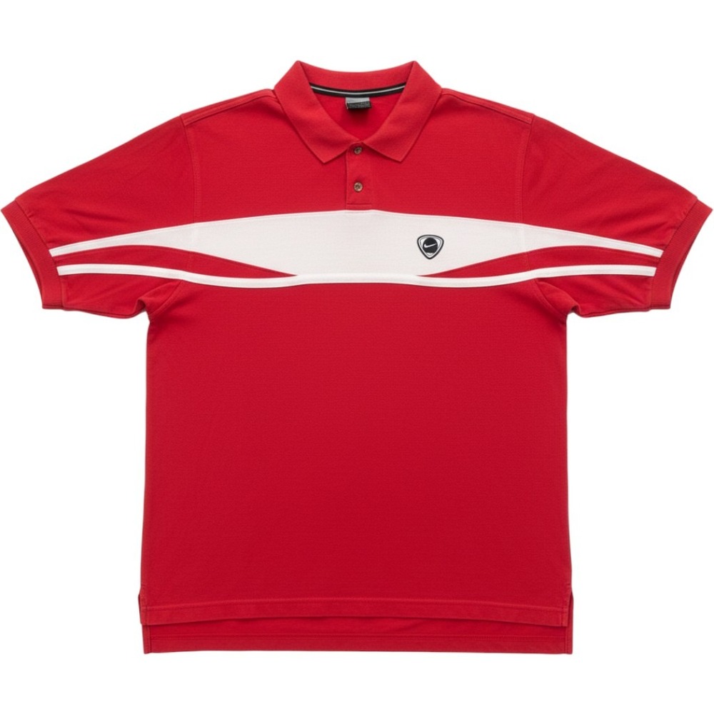 Nike Mens Large Red White Stripe Pique Cotton Short Sleeve Polo Shirt Golf